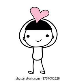 cute doodle boy with pink heart  cartoon  " love concept "  design for art and print vector eps.10