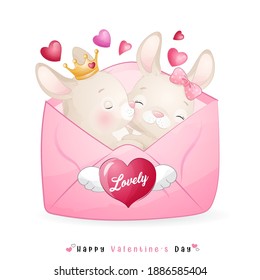 Cute doodle bunny for valentine’s day