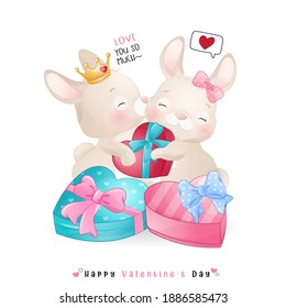 Cute doodle bunny for valentine’s day