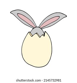 Cute doodle bunny with eggs for easter design.