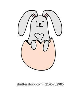 Cute doodle bunny with eggs for easter design.