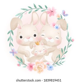 Cute doodle bunny with floral illustration