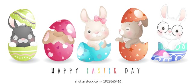 Cute doodle bunny for happy easter day illustration