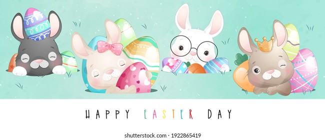 Cute doodle bunny for happy easter day illustration