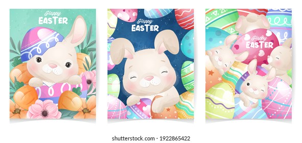 Cute doodle bunny for happy easter day illustration