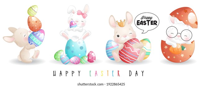 Cute Doodle Bunny For Happy Easter Day Illustration