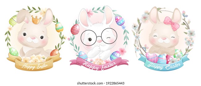Cute doodle bunny for happy easter day illustration