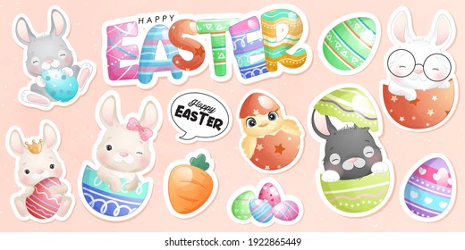 Cute Doodle Bunny For Happy Easter Day Sticker