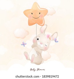 Cute doodle bunny with star illustration