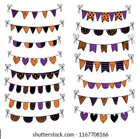 Cute doodle buntings for baby shower and birthday party invitations for Halloween