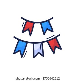 Cute doodle buntings in hand drawn in cartoon style colors for nautical decor or fourth of july designs