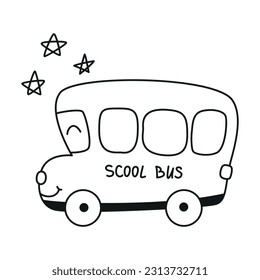 Autobús de garabatos, autobús escolar dibujado a mano, bonito autobús escolar