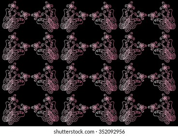 Cute doodle butterflies pattern. Vector illustration.