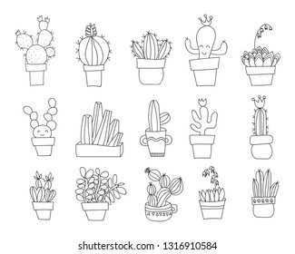 Cute doodle cactus in black and white