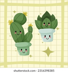 cute doodle cactus cartoon illustrator