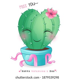 Cute doodle cactus para el día de San Valentín