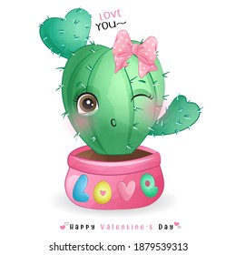 Cute doodle cactus for valentine’s day