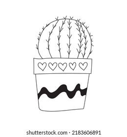 Cute doodle cactus in a flower pot, houseplant vector illustration.