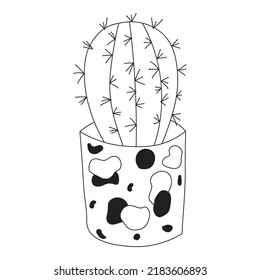 Cute doodle cactus in a flower pot, houseplant vector illustration.