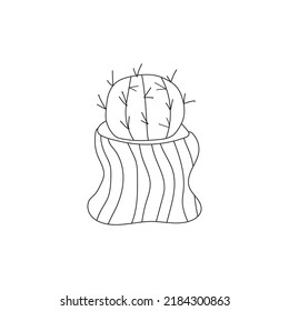 Cute doodle cactus in a flower pot, houseplant vector illustration.