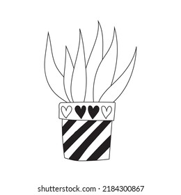 Cute doodle cactus in a flower pot, houseplant vector illustration.