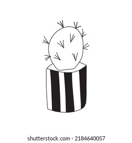 Cute doodle cactus in a flower pot, houseplant vector illustration.