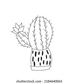 Cute doodle cactus in a flower pot, houseplant vector illustration.