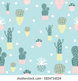 Cute doodle Cactus seamless pattern