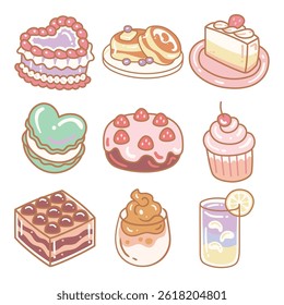 Cute Doodle of Cafe Drink and Sweet Food with Playful Lined Organic Style