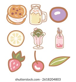 Cute Doodle of Cafe Drink and Sweet Food with Playful Lined Organic Style