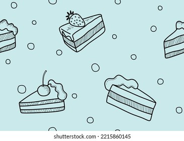 cute doodle cake seamless pattern.