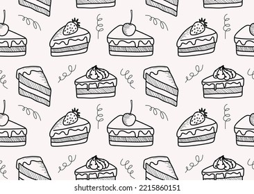 cute doodle cake seamless pattern.