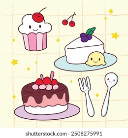 Ilustración vectorial linda de la torta del doodle