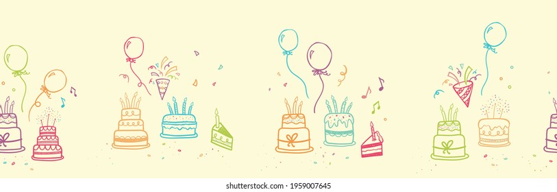 Cute doodle cakes seamless pattern, fun party background, great for Birthday Party, textiles, banners, wallpapers, wrapper - vector design