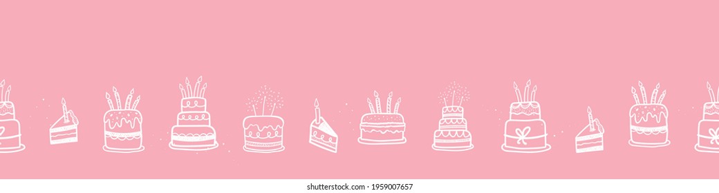 Cute doodle cakes seamless pattern, fun party background, great for Birthday Party, textiles, banners, wallpapers, wrapper - vector design
