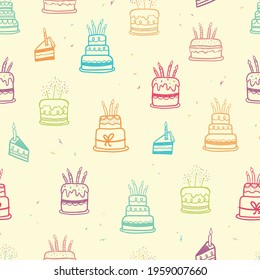 Cute doodle cakes seamless pattern, fun party background, great for Birthday Party, textiles, banners, wallpapers, wrapper - vector design