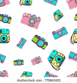 cute doodle camera print, seamless pattern for textile and paper good