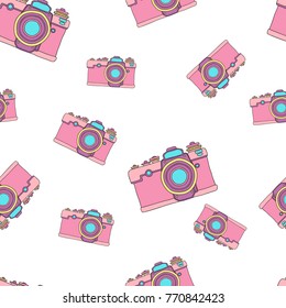 cute doodle camera print, seamless pattern for textile and paper good