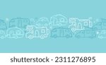 Cute doodle Camper Vans, Caravans and Motorhomes - seamless pattern, hand drawn background, great for textiles, banners, wallpapers.