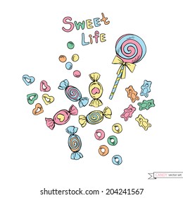 Cute Doodle Candy Vector Set