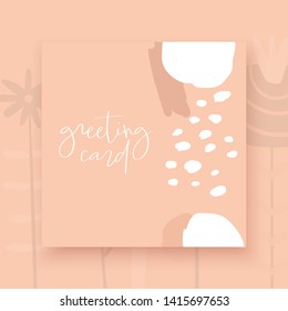 Cute doodle card, postcard, tag, poster, invitation with abstract elements, text space. Funny girly background in childish style