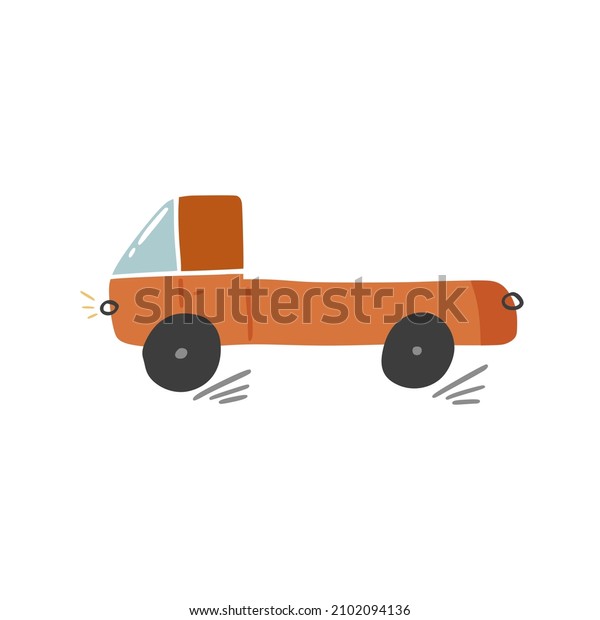 Cute doodle cargo truck in hand drawn style,\
design children nursery, room, clothes, map and textile cartoon\
vector illustration, isolated on white. Colorful sketch urban lorry\
vehicle for printing.