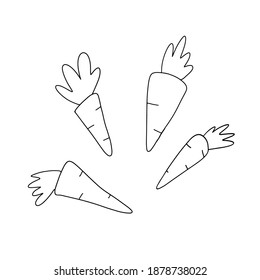 Cute doodle carrots set, coloring design. Vector isolated childish style hand-drawn illustration.