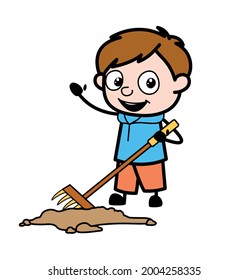 Cute Doodle Cartoon Chico limpiando el lío