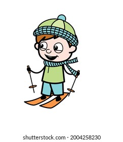 Cute Doodle Cartoon Boy ice skee