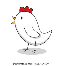 Cute doodle cartoon chicken on white background