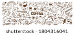 cute doodle cartoon coffee shop icons. vector outline hand drawn for coffee and bakery for cafe menu, including supply item and equipment isolated on white background. drawing style