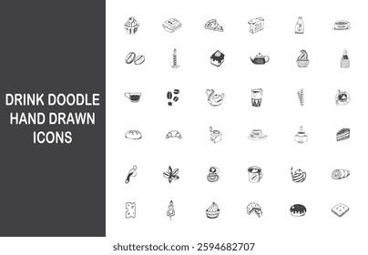Cute doodle cartoon coffee shop icons. drink hand drawn icons.