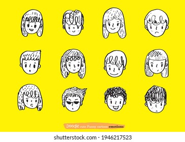 cute doodle cartoon face vector people,Faces of children,Cute cartoon boys and girls