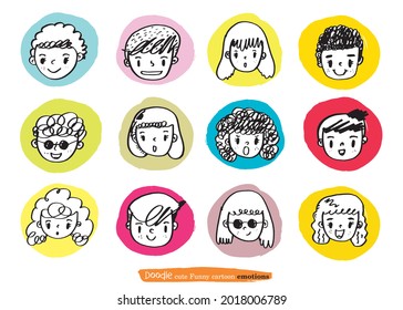 cute doodle cartoon face vector people,Faces of children,Cute cartoon boys and girls